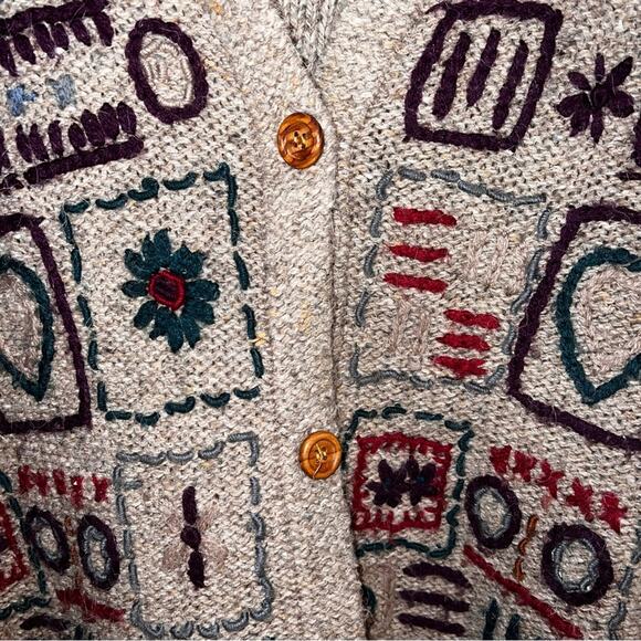 VINTAGE IVY wool knit cardigan sweater with embroidery S - Picture 4 of 6